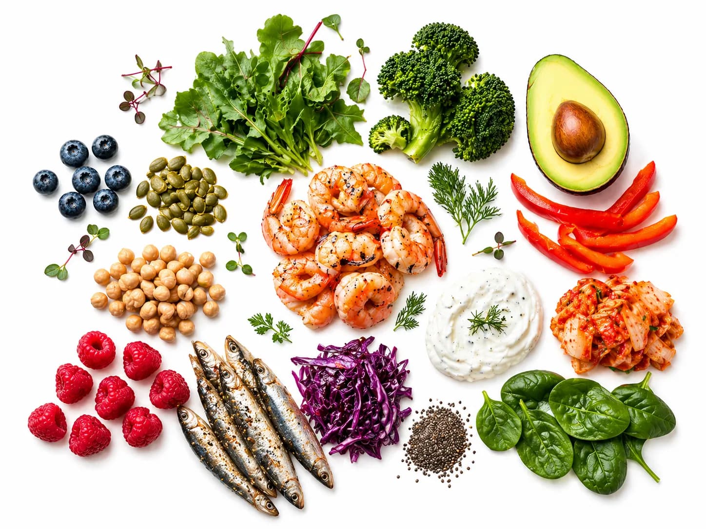 Illustrative food photography — diverse whole foods