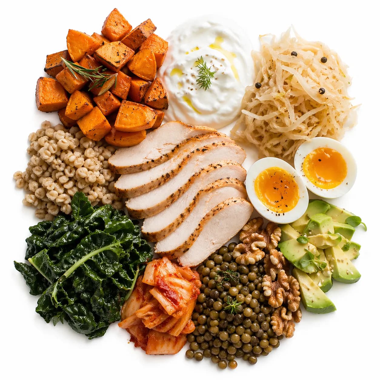 Illustrative food photography — diverse whole foods