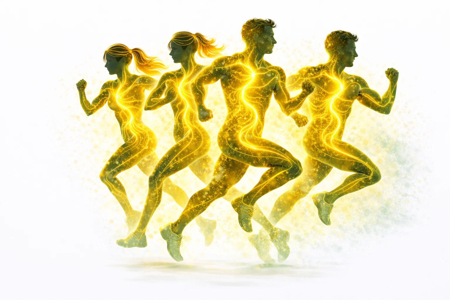 The performance system inside you — athletes mid-stride illustration